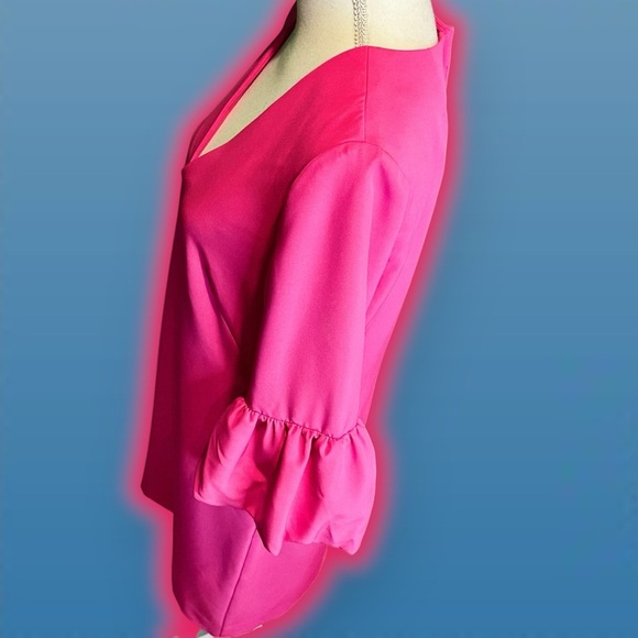 Milly ‘Mandy’ V-Neck 3/4-Length Sleeve Mini Dress in “Raspberry” Hot Pink Size 8 - Picture 8 of 16
